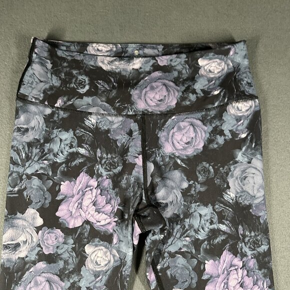 Apana Leggings Womens Large Black Purple Floral High Rise Yoga Pants Spandex Gym - Picture 3 of 11